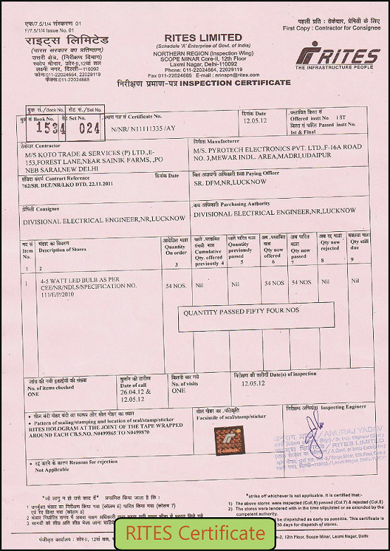 RITES Certificate